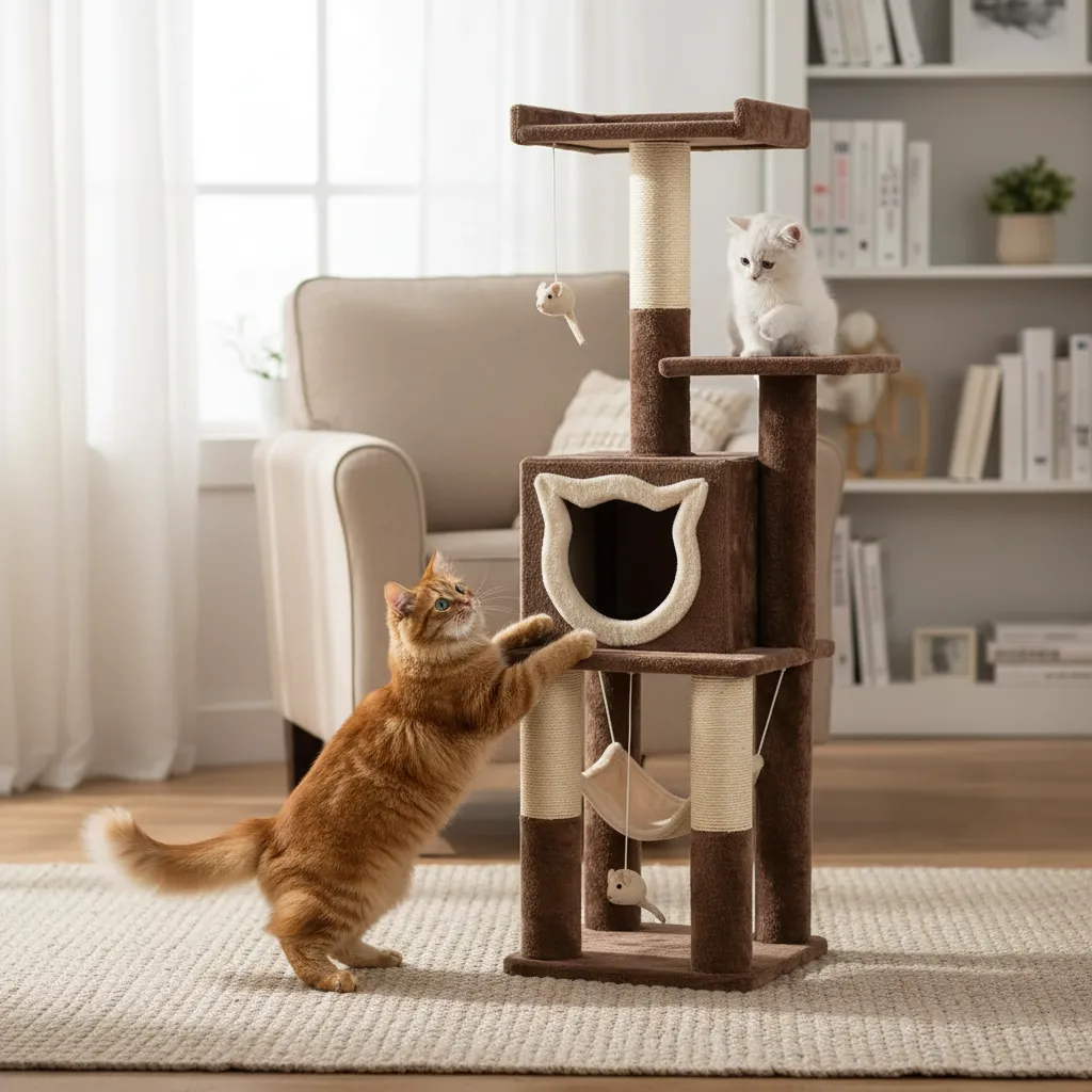 Gimnasio Rascador Para Gatos 130cm 4 Niveles Con Casa miniatura 3