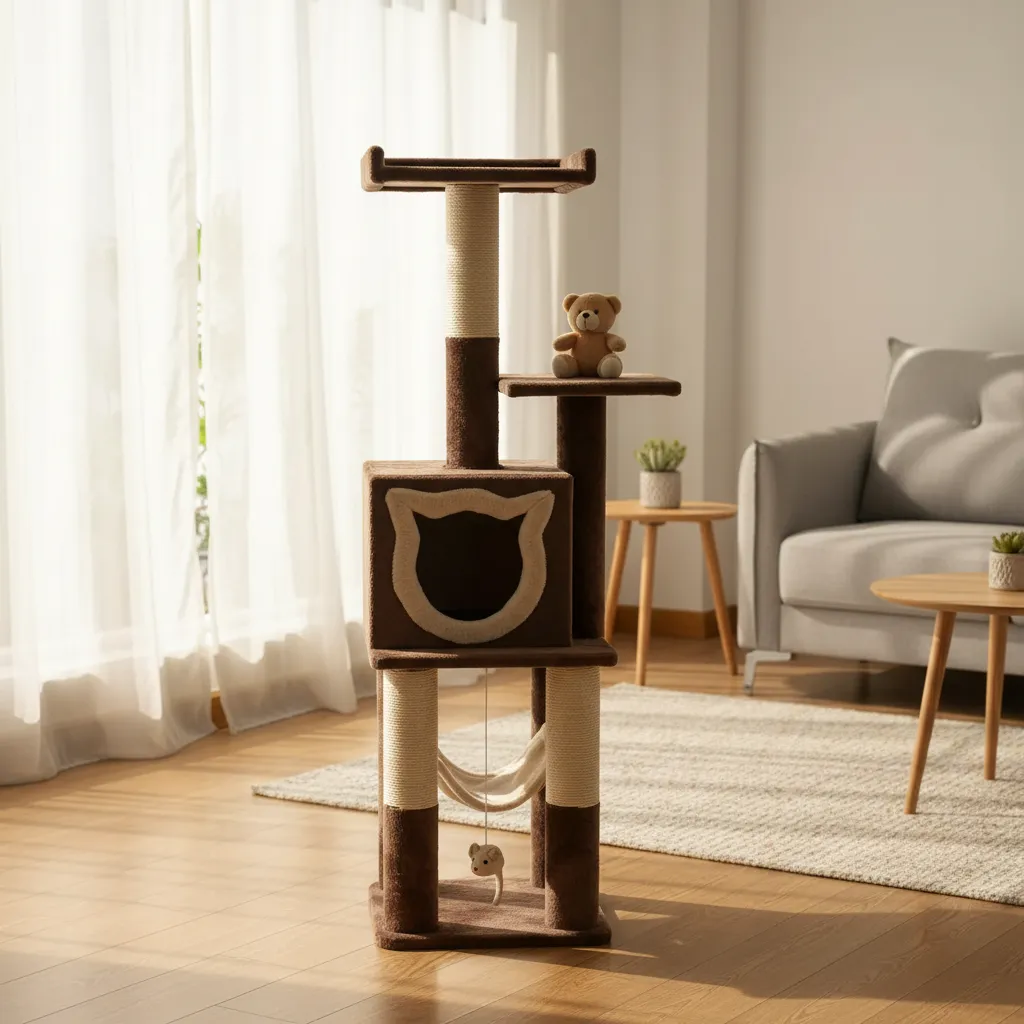 Gimnasio Rascador Para Gatos 130cm 4 Niveles Con Casa miniatura 4