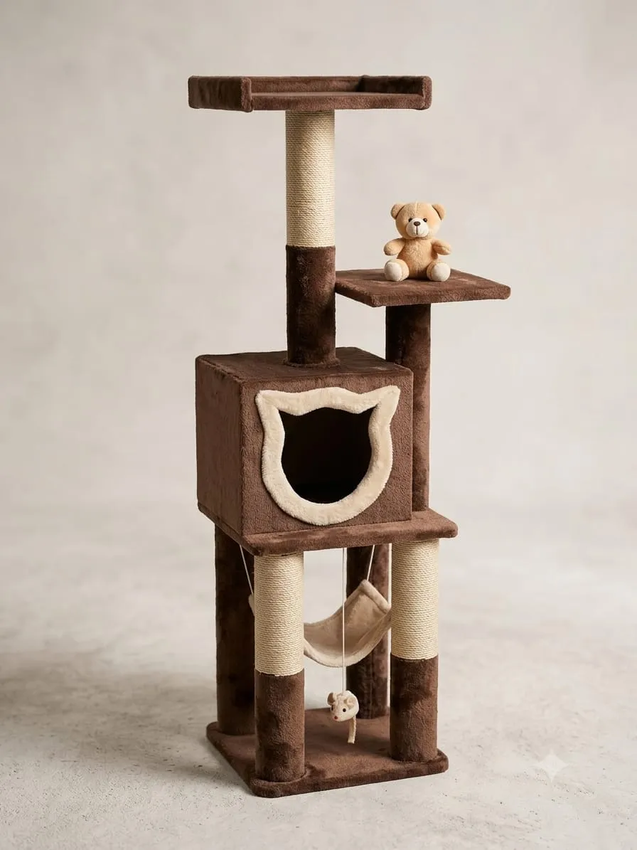 Gimnasio Rascador Para Gatos 130cm 4 Niveles Con Casa miniatura 5