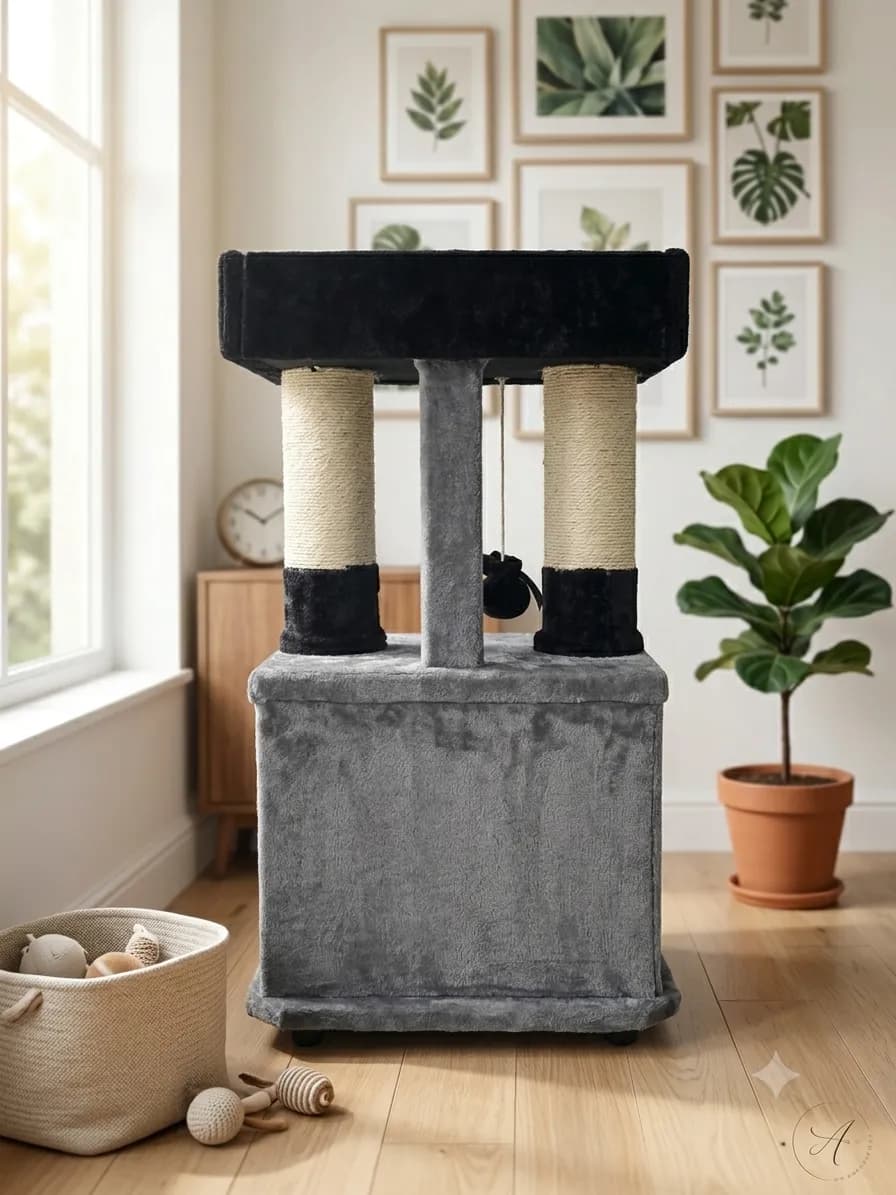 Gimnasio Rascador Para Gatos Con Casa Grande Y Juguete 80 Cm miniatura 4