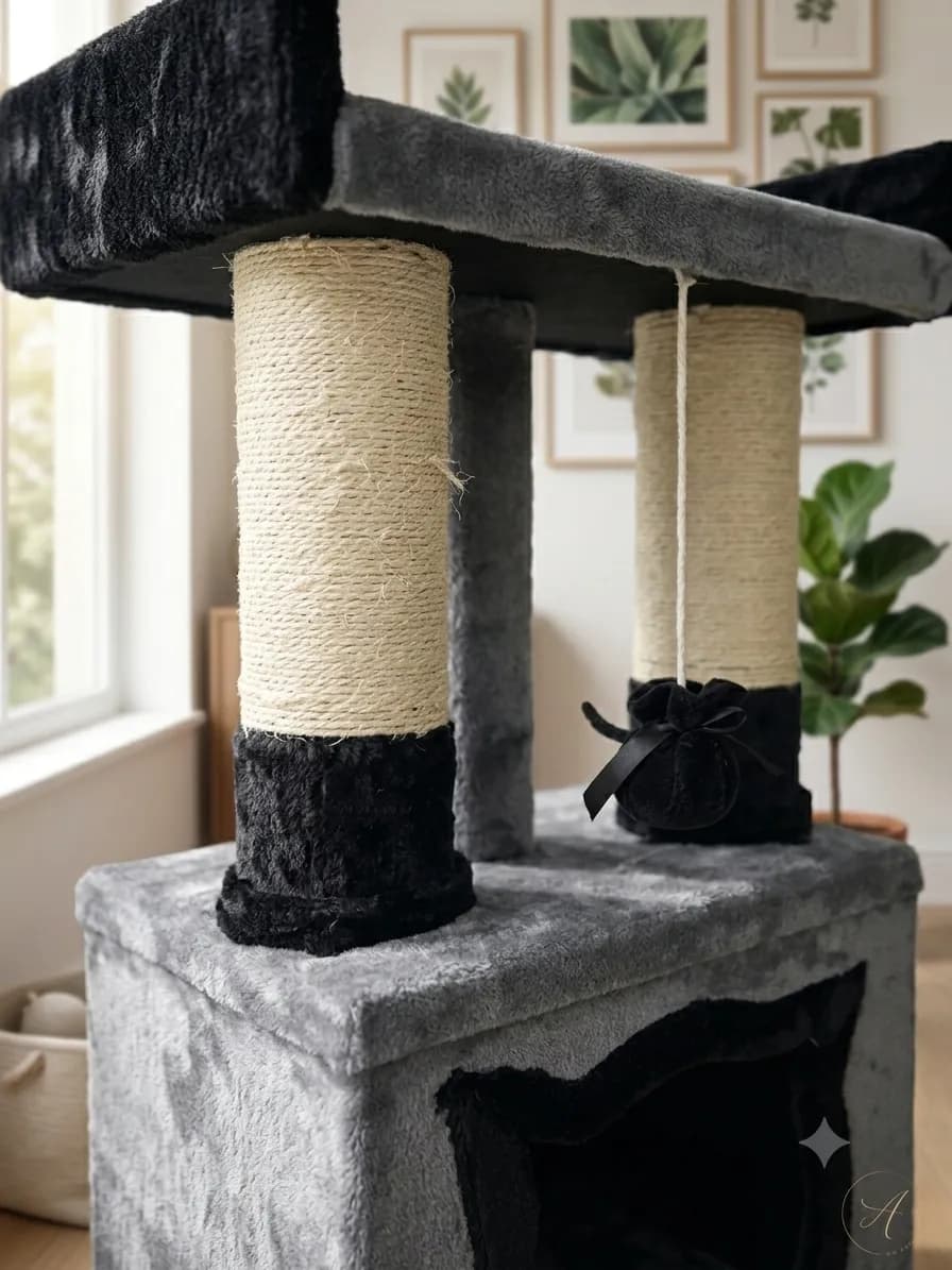 Gimnasio Rascador Para Gatos Con Casa Grande Y Juguete 80 Cm miniatura 5