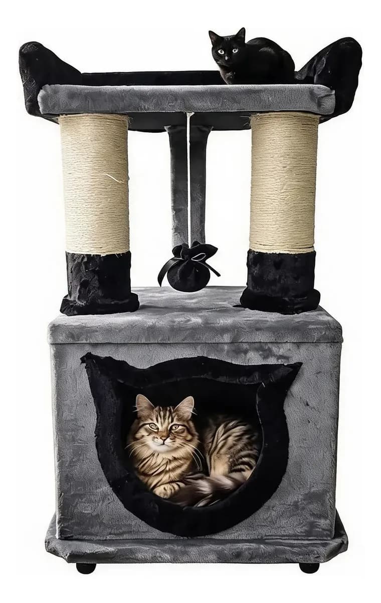 Gimnasio Rascador Para Gatos Con Casa Grande Y Juguete 80 Cm miniatura 6
