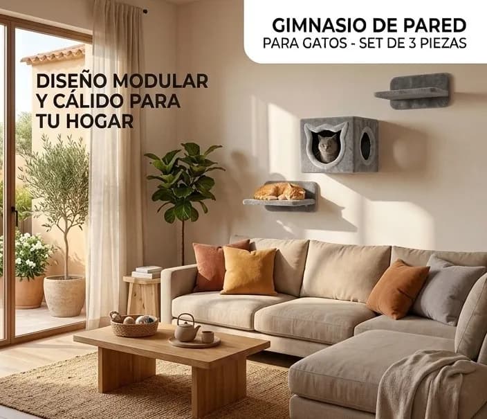 Gimnasio De Pared Para Gatos Set 3 Piezas  miniatura 2