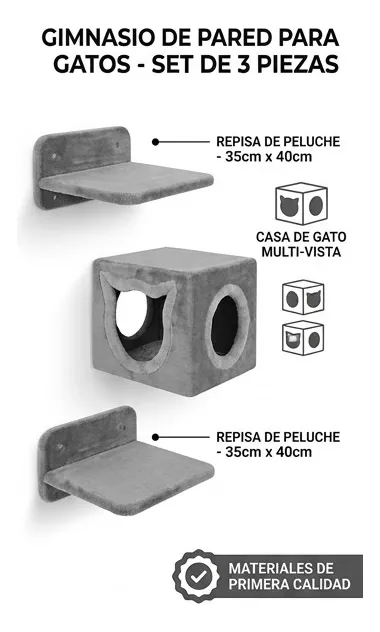 Gimnasio De Pared Para Gatos Set 3 Piezas 