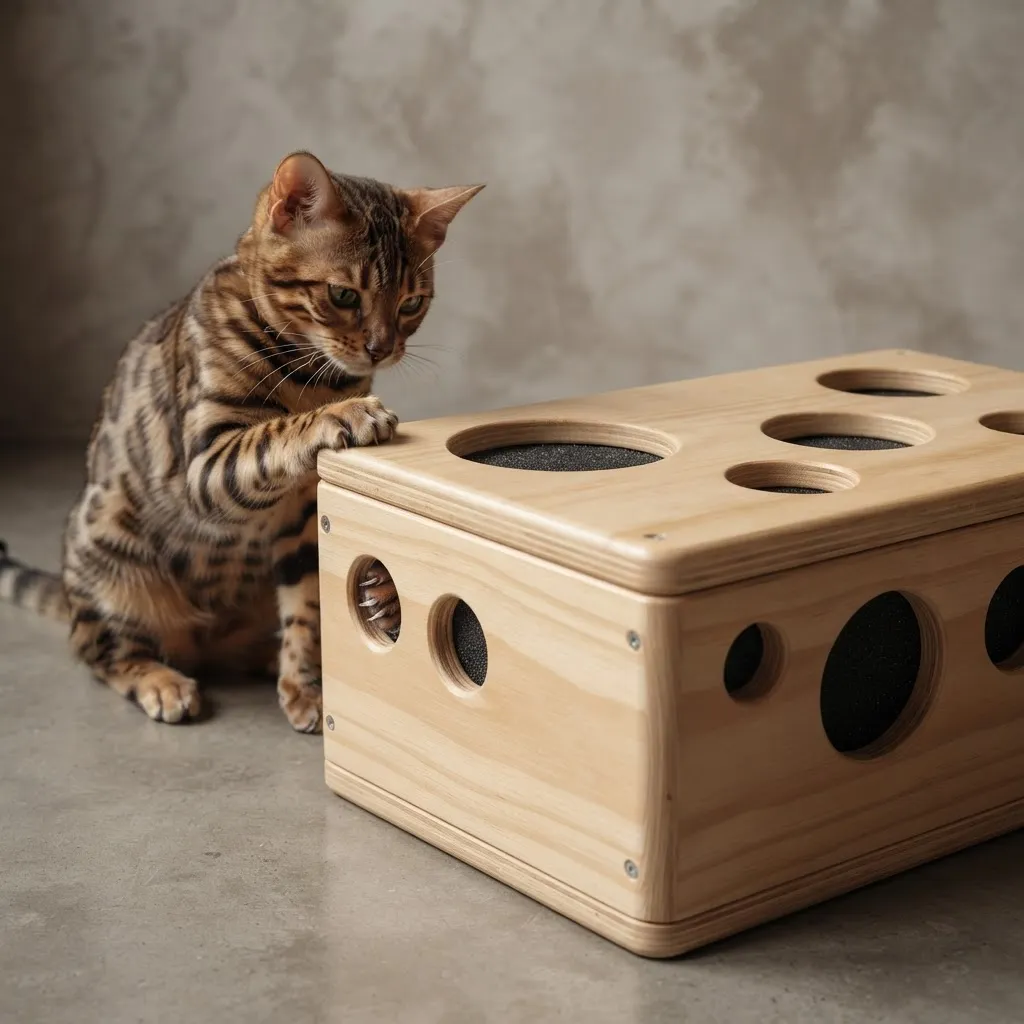 Juguete Interactivo Caja En Madera Para Limar Uñas De Gatos miniatura 4
