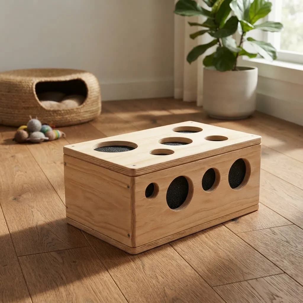 Juguete Interactivo Caja En Madera Para Limar Uñas De Gatos miniatura 5