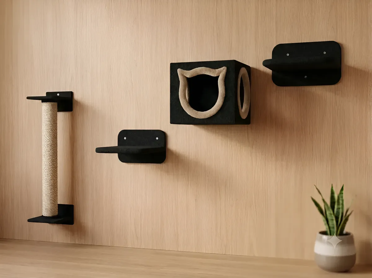 Kit Gimnasio De Pared Gatos Con Casa 2 Repisas Rascador 90cm